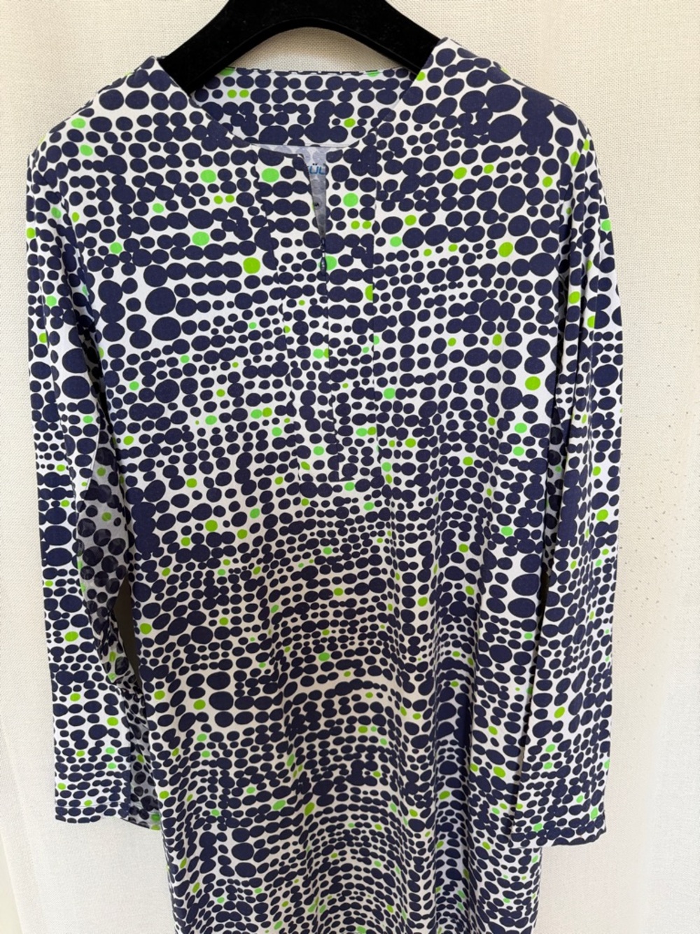 IBKUL Navy Dot-Pattern Long-Sleeve Dress with Lime Accents